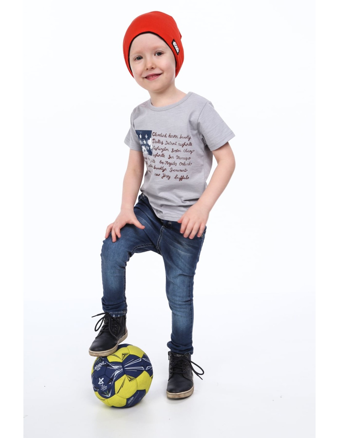 Boy\'s T-shirt with inscriptions, light gray NDZ4446 - Online store - Boutique